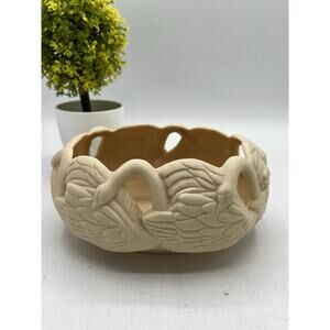 Crowning Touch Collection Bisque Ceramic Openwork Swan Bowl Taiwan Decorative